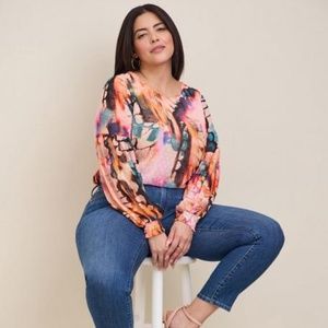 NWT Torrid 0 (L) Colorful Chiffon Clip Dot Top; Large, 12 Blouse Shirt